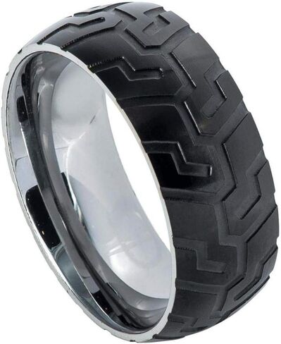 Tungsten Carbide 9mm Men's Ring - نمط إطارات أسود مع الداخلية الفضية المصقولة - الراحة الوعرة تتناسب مع شريط الزفاف - مقاوم للخدش و hypoallergenic. in Saudi Arabia