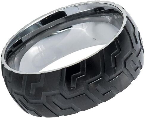 Tungsten Carbide 9mm Men's Ring - نمط إطارات أسود مع الداخلية الفضية المصقولة - الراحة الوعرة تتناسب مع شريط الزفاف - مقاوم للخدش و hypoallergenic. in Saudi Arabia