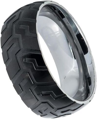 Tungsten Carbide 9mm Men's Ring - نمط إطارات أسود مع الداخلية الفضية المصقولة - الراحة الوعرة تتناسب مع شريط الزفاف - مقاوم للخدش و hypoallergenic. in Saudi Arabia