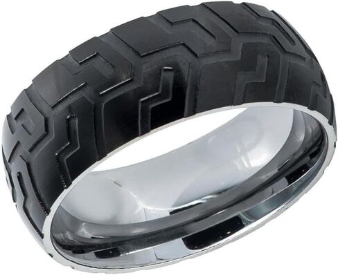 Tungsten Carbide 9mm Men's Ring - نمط إطارات أسود مع الداخلية الفضية المصقولة - الراحة الوعرة تتناسب مع شريط الزفاف - مقاوم للخدش و hypoallergenic. in Saudi Arabia