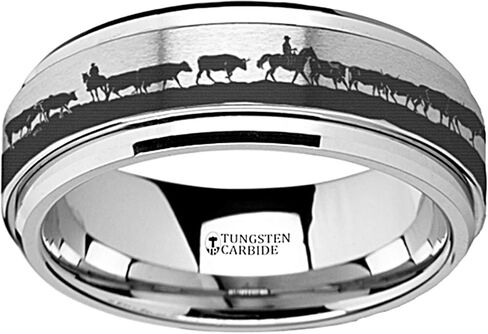 Spinning Ring Western Ranch Herding Cattle Cows Steers Tungsten Carbide Spinner 8mm Wide Wedding Band in Saudi Arabia