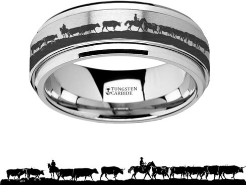 Spinning Ring Western Ranch Herding Cattle Cows Steers Tungsten Carbide Spinner 8mm Wide Wedding Band in Saudi Arabia
