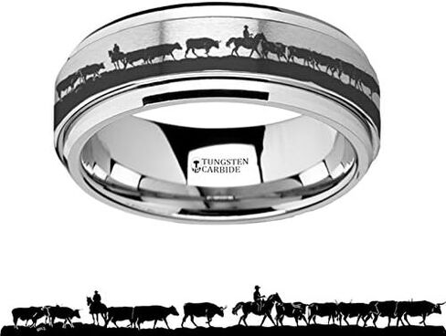 Spinning Ring Western Ranch Herding Cattle Cows Steers Tungsten Carbide Spinner 8mm Wide Wedding Band in Saudi Arabia