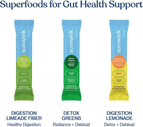 Sunwink Detox Powdered Greens - Organic Greens SuperFood Powder for Debloat - Super Greens Powder w/Celery, Dandelion, Spirulina - Daily Greens Powder for Gentle Detox (6g Each, Pack of 15) in Saudi Arabia