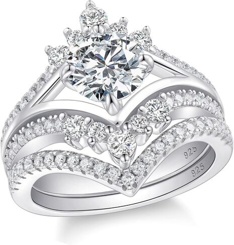 D Color VVS1 Clarity Moissanite Wedding Rings For Women Chevron Bridal Sets 925 Sterling Silver Sz 5-10 in Saudi Arabia