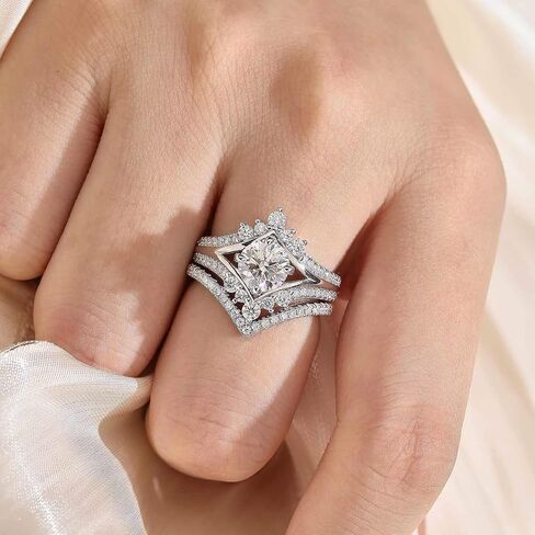 D Color VVS1 Clarity Moissanite Wedding Rings For Women Chevron Bridal Sets 925 Sterling Silver Sz 5-10 in Saudi Arabia