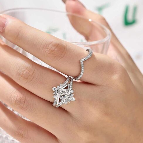 D Color VVS1 Clarity Moissanite Wedding Rings For Women Chevron Bridal Sets 925 Sterling Silver Sz 5-10 in Saudi Arabia