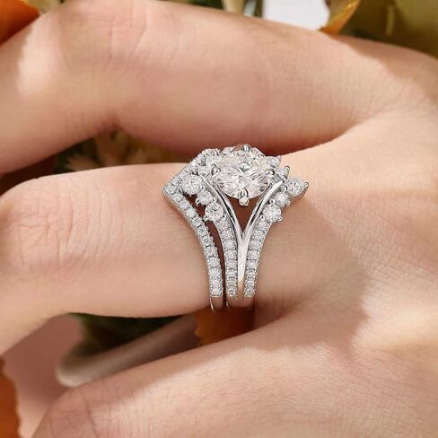 D Color VVS1 Clarity Moissanite Wedding Rings For Women Chevron Bridal Sets 925 Sterling Silver Sz 5-10 in Saudi Arabia
