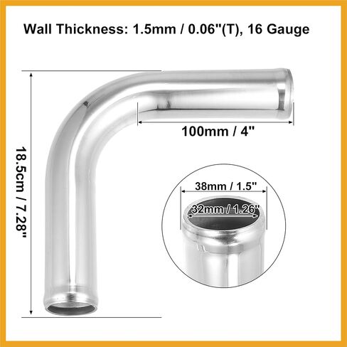 OD 1.5" 38mm Leg Length 4" 100mm Aluminum Alloy Tube Intercooler Pipe 90 Degree Bend Elbow Air Intake Tube Silver Tone for Car Replacement in Saudi Arabia