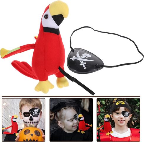 إكسسوارات القراصنة ، 1 مجموعة الببغاء على دعامة الكتف و Pirate Eye Patch Patch Halloween Eye Eye Assum in Saudi Arabia