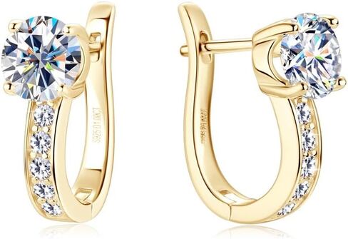 Diamond Hoop Earrings for Women in 14K Gold over S925 Sterling Silver,1 Carat Round Cut VVS1 Clarity Ear Hoops, Fashionable and Minimalist Jewelry Gift for Her in Saudi Arabia