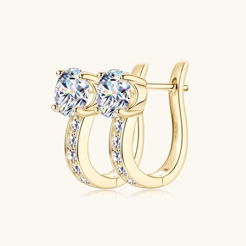 Diamond Hoop Earrings for Women in 14K Gold over S925 Sterling Silver,1 Carat Round Cut VVS1 Clarity Ear Hoops, Fashionable and Minimalist Jewelry Gift for Her in Saudi Arabia