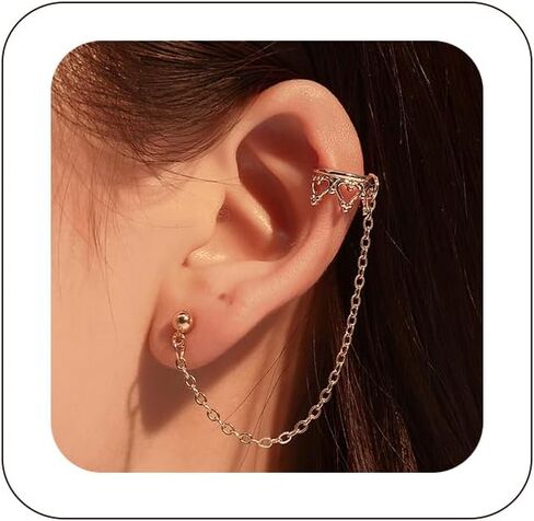 Wrap Chain Earrings Studs for Women Crown Ear Clip with Detachable Drop Dangling Chain Design On Ear Hypoallergenic Earring Jewelry Gift for Her in Saudi Arabia