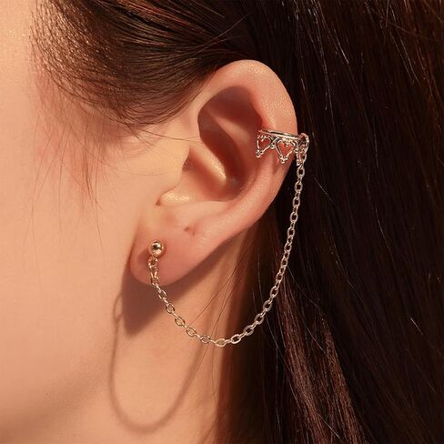 Wrap Chain Earrings Studs for Women Crown Ear Clip with Detachable Drop Dangling Chain Design On Ear Hypoallergenic Earring Jewelry Gift for Her in Saudi Arabia