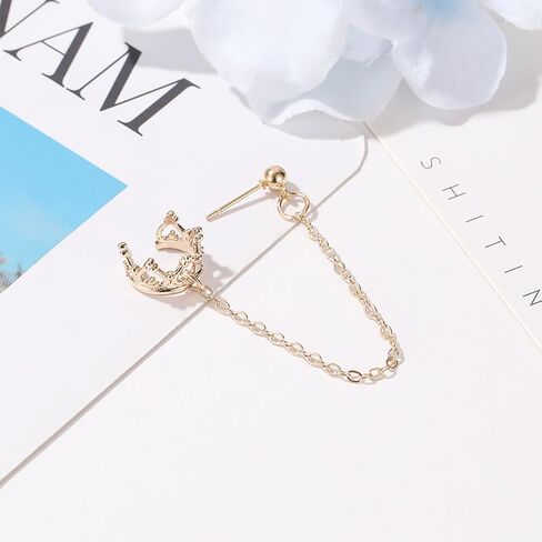 Wrap Chain Earrings Studs for Women Crown Ear Clip with Detachable Drop Dangling Chain Design On Ear Hypoallergenic Earring Jewelry Gift for Her in Saudi Arabia