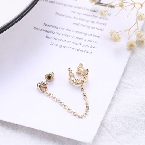 Wrap Chain Earrings Studs for Women Crown Ear Clip with Detachable Drop Dangling Chain Design On Ear Hypoallergenic Earring Jewelry Gift for Her in Saudi Arabia