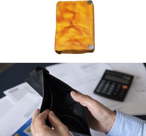 Men's Vintage Leather Wallet Slim Minimalist Money Pocket Bifold Card Holder Gift for Him 5.12x2.95x0.79 inch- Brown in Kuwait