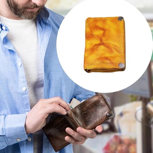Men's Vintage Leather Wallet Slim Minimalist Money Pocket Bifold Card Holder Gift for Him 5.12x2.95x0.79 inch- Brown in Kuwait