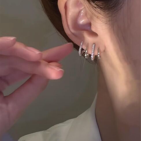 Claw Earrings for Women Dainty Gold Silver Zircon Cuff Earrings Four Claw Half Hoop Stud Earring Minimalist Huggie Ear Wrap Piercing For Birthday Valentine's Day Christmas Gifts in Kuwait