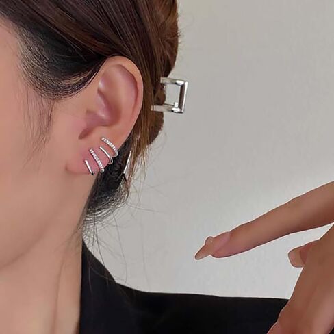 Claw Earrings for Women Dainty Gold Silver Zircon Cuff Earrings Four Claw Half Hoop Stud Earring Minimalist Huggie Ear Wrap Piercing For Birthday Valentine's Day Christmas Gifts in Kuwait