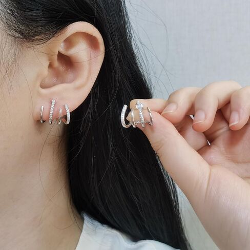 Claw Earrings for Women Dainty Gold Silver Zircon Cuff Earrings Four Claw Half Hoop Stud Earring Minimalist Huggie Ear Wrap Piercing For Birthday Valentine's Day Christmas Gifts in Kuwait