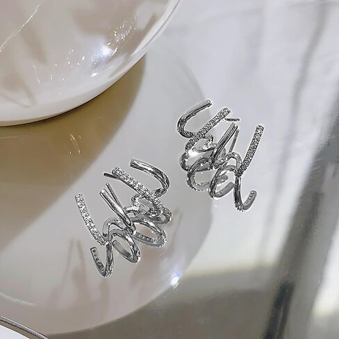 Claw Earrings for Women Dainty Gold Silver Zircon Cuff Earrings Four Claw Half Hoop Stud Earring Minimalist Huggie Ear Wrap Piercing For Birthday Valentine's Day Christmas Gifts in Kuwait