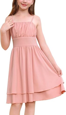 IBAKOM Teen Girl Sleeveless Smocked Prom Sundress Junior Graduation Homecoming Twirl Dress Tween Birthday Wedding Outfits in Kuwait