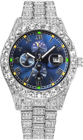 Iced-Out Watches for Men Super Luminous Diamond Watch (Blue face/Blue-Green Luminous) in Saudi Arabia