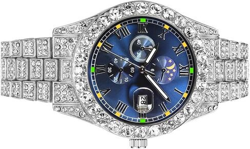 Iced-Out Watches for Men Super Luminous Diamond Watch (Blue face/Blue-Green Luminous) in Saudi Arabia