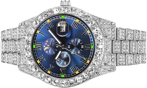 Iced-Out Watches for Men Super Luminous Diamond Watch (Blue face/Blue-Green Luminous) in Saudi Arabia