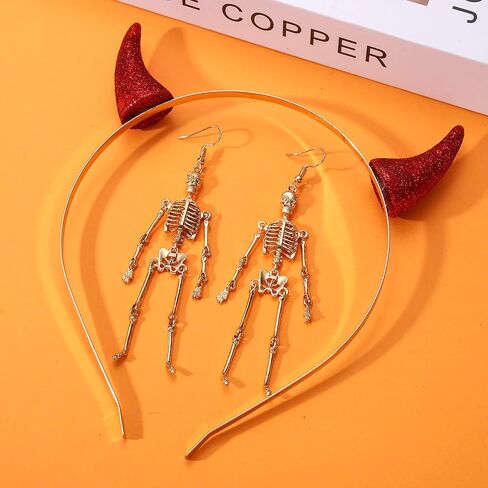 Vokone Halloween Devil Horns Headband Festival Headwear Halloween Beaded Earrings Spooky Halloween Costume Accessory in Saudi Arabia