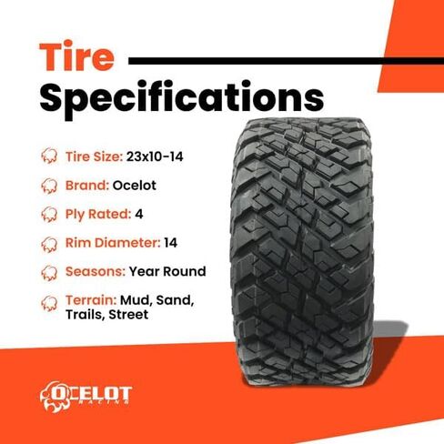 OCELOT P3118 GOLF CART TIRE 23x10-14 All-Terrain Style Construction 4-ply مع نمط فقي غير الاتجاه للمتانة ، قبضة ، الجر عبر مجموعة متنوعة من أنواع التضاريس in Kuwait