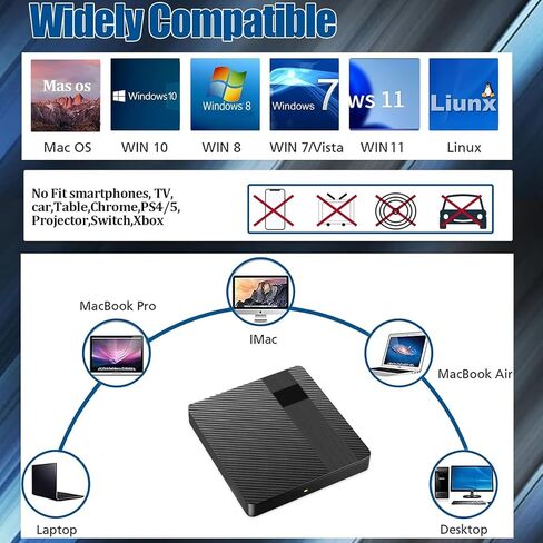 External Blu-ray Drives DVD/CD/BD Burner For Laptop USB 3.0 Portable BD CD DVD Reader Writer Player 3D Optical Drive Disc Duplicators Compatible with Laptop Desktop PC Windows Mac Pro MacBook Linux in Kuwait