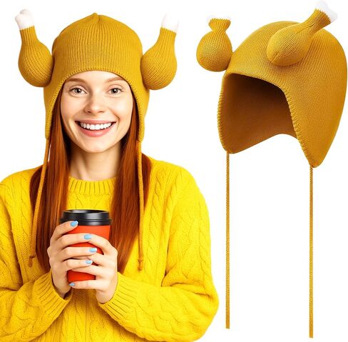 Toulite Thanksgiving Turkey Hat for Adults Warm Knitted Roasted Turkey Leg Hat Funny Brown Chicken Crochet Beanie Costume in Saudi Arabia