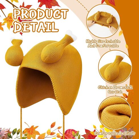 Toulite Thanksgiving Turkey Hat for Adults Warm Knitted Roasted Turkey Leg Hat Funny Brown Chicken Crochet Beanie Costume in Saudi Arabia