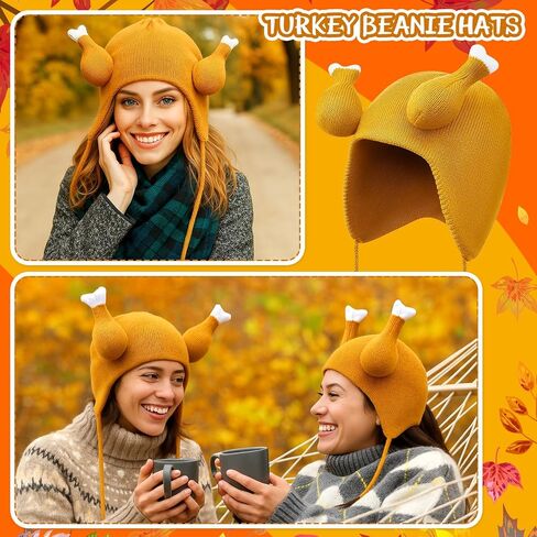 Toulite Thanksgiving Turkey Hat for Adults Warm Knitted Roasted Turkey Leg Hat Funny Brown Chicken Crochet Beanie Costume in Saudi Arabia