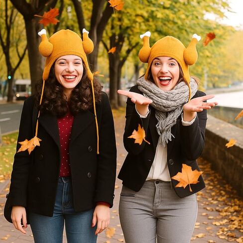 Toulite Thanksgiving Turkey Hat for Adults Warm Knitted Roasted Turkey Leg Hat Funny Brown Chicken Crochet Beanie Costume in Saudi Arabia