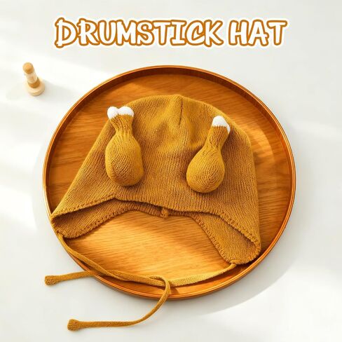 Toulite Thanksgiving Turkey Hat for Adults Warm Knitted Roasted Turkey Leg Hat Funny Brown Chicken Crochet Beanie Costume in Saudi Arabia