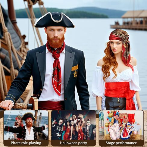 5Pcs Pirate Costume Accessories Set for Women Men, Includes Necklace, Head Scarf, Sash, Eye Patch, Earrings, Adult Pirate Costumes Red in Saudi Arabia