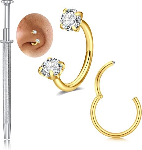 Modrsa Gold Horseshoe Nose Ring 20g حصان الحذاء خاتم الأنف طوق للنساء الفولاذ الجراحي الفرس المفصلي غضروف Tragus Adring Hoops Helix Jewelry Gem Gem Horseshoe Septum Rings 20 Gauge in Saudi Arabia