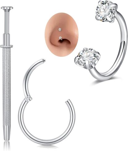MODRSA Silver Horseshoe Nose Ring 20g Horse Shoe Nose Ring Hoop for Women Surgical Steel Clicker Hinged Cartilage Tragus Earring Hoops Helix Piercing Jewelry Double Gem Horseshoe Septum Rings 20 gauge in Saudi Arabia