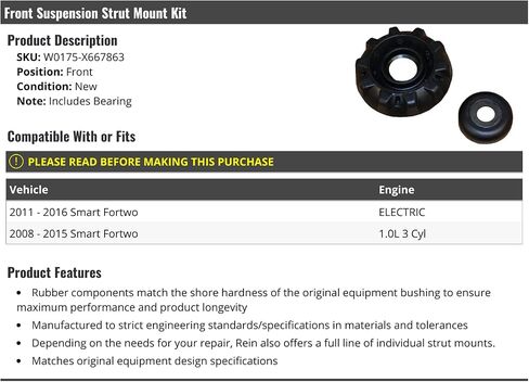 Front Suspension Strut Mount with Bearing - Compatible with 2008-2016 Smart Fortwo in Saudi Arabia