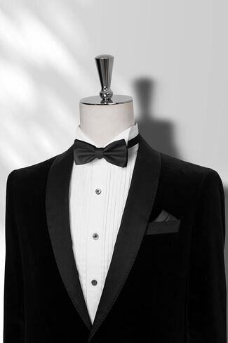 KOOELLE Black Men's Pre-Tied Bow Tie & Pocket Square Set - Elegant Formal Neckwear for Weddings in Saudi Arabia
