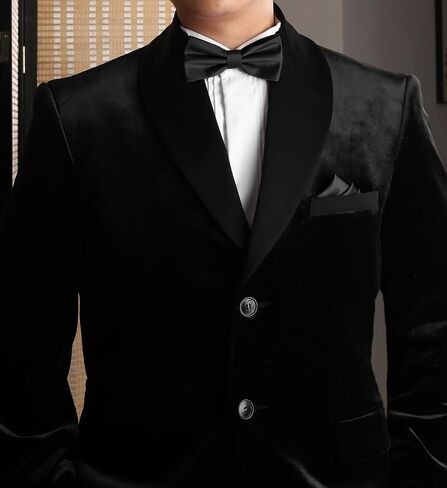 KOOELLE Black Men's Pre-Tied Bow Tie & Pocket Square Set - Elegant Formal Neckwear for Weddings in Saudi Arabia