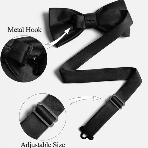 KOOELLE Black Men's Pre-Tied Bow Tie & Pocket Square Set - Elegant Formal Neckwear for Weddings in Saudi Arabia