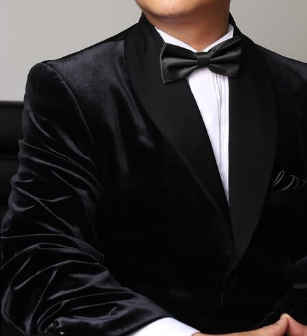 KOOELLE Black Men's Pre-Tied Bow Tie & Pocket Square Set - Elegant Formal Neckwear for Weddings in Saudi Arabia