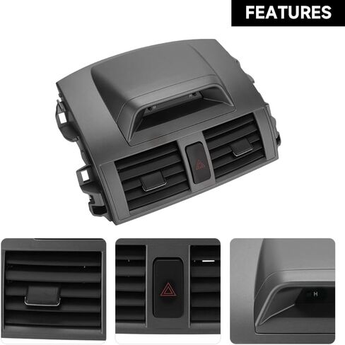 Center Dash A/C Air Vent Outlet Panel with Clock Dashboard Duct Outlet Vent Grille Panel Assembly for Toyota Corolla 2009-2013 | Gray, Plastic | Replaces 55670-02340, 5567002340 in Saudi Arabia