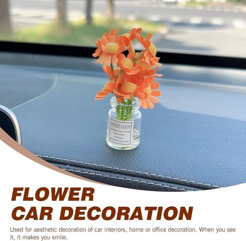 MLY 3 PCS Mini Daisy Flower Car Accessories for Women, Cute Daisy Glass Vase Ornaments, Funny Car Rear View Mirror & Dashboard Decor, Auto Interior Decorations in Saudi Arabia