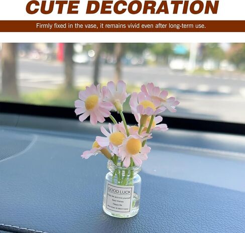MLY 3 PCS Mini Daisy Flower Car Accessories for Women, Cute Daisy Glass Vase Ornaments, Funny Car Rear View Mirror & Dashboard Decor, Auto Interior Decorations in Saudi Arabia