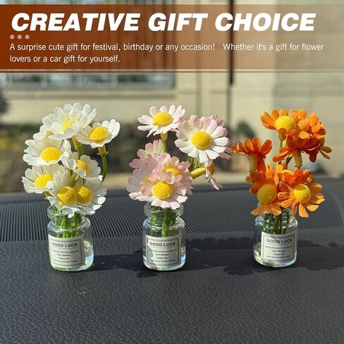 MLY 3 PCS Mini Daisy Flower Car Accessories for Women, Cute Daisy Glass Vase Ornaments, Funny Car Rear View Mirror & Dashboard Decor, Auto Interior Decorations in Saudi Arabia